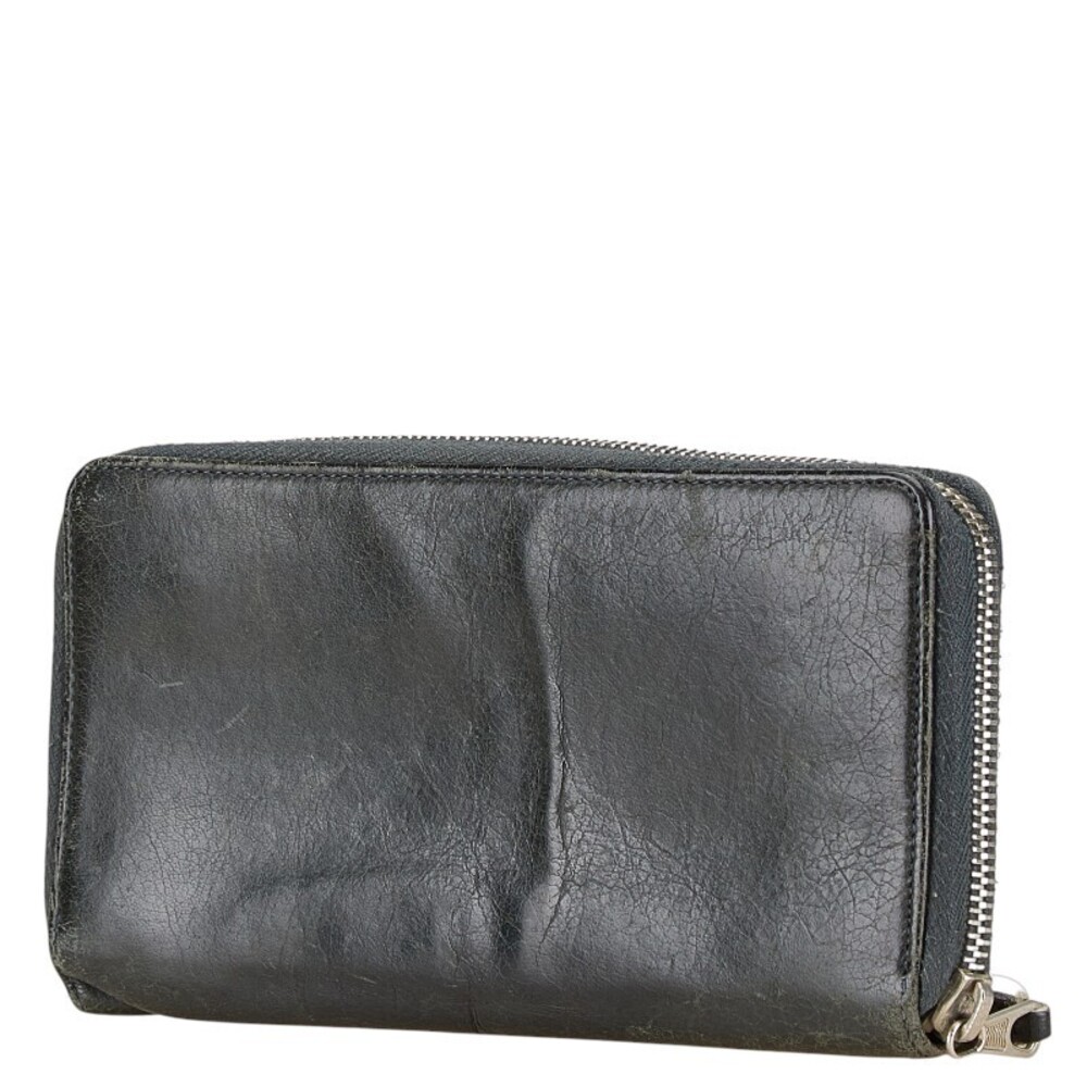 Balenciaga long black leather wallet studded